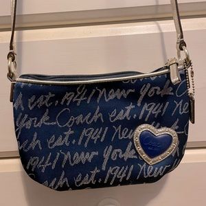 Coach Navy Blue and Gold Graffiti Crossbody Bag
